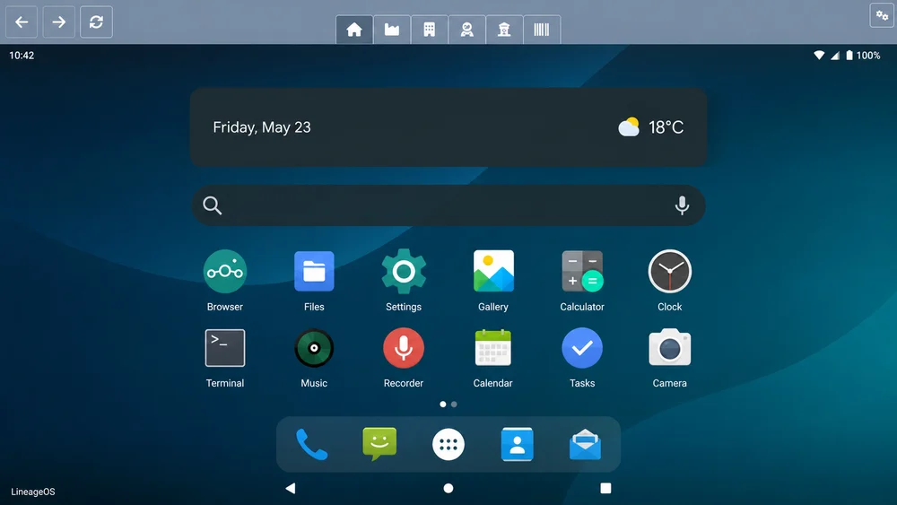 LineageOS-based Waydroid desktop in hex-browser